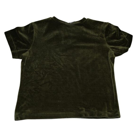 Vintage White Stag Olive Green Velvet V-Neck Short Sleeve Top Women’s M/L - Picture 2 of 7